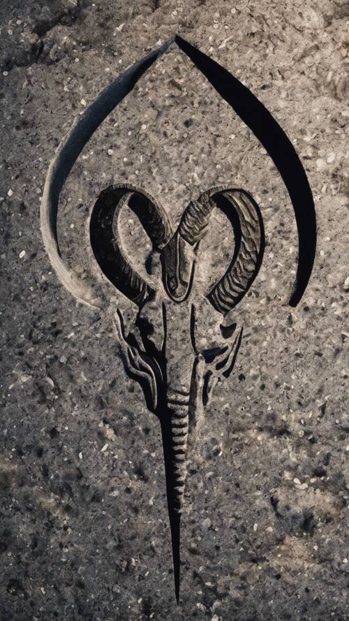 Un symbole du Capricorne gravé dans une épaisse dalle de granit.