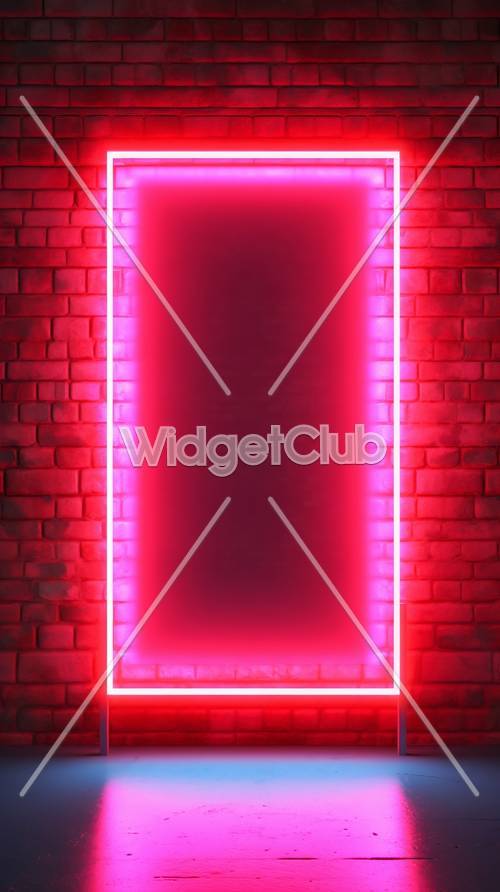 Glowing Pink Neon Frame on Brick Wall