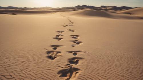 The footprints of a journey across a sandy desert landscape slowly spell out an inspiring quote. Wallpaper [d3f1ed9176f249c09652]