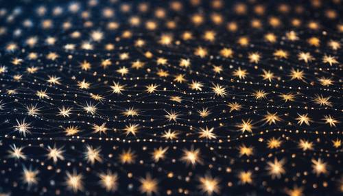 Karanlık, yıldızlı gece gökyüzünü taklit etmek için karmaşık bir şekilde dokunmuş ipek iplikleri gösteren bir desen.