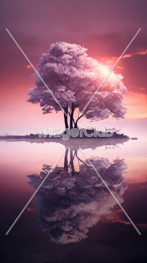 ピンクの夢見る木の影絵