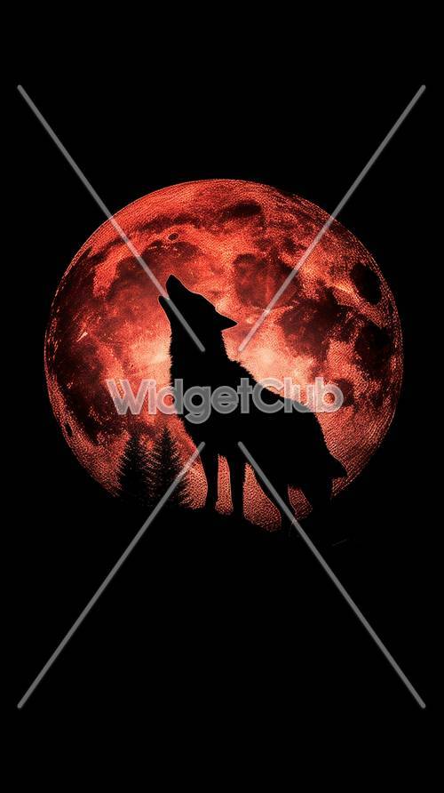 Loup hurlant de lune rouge