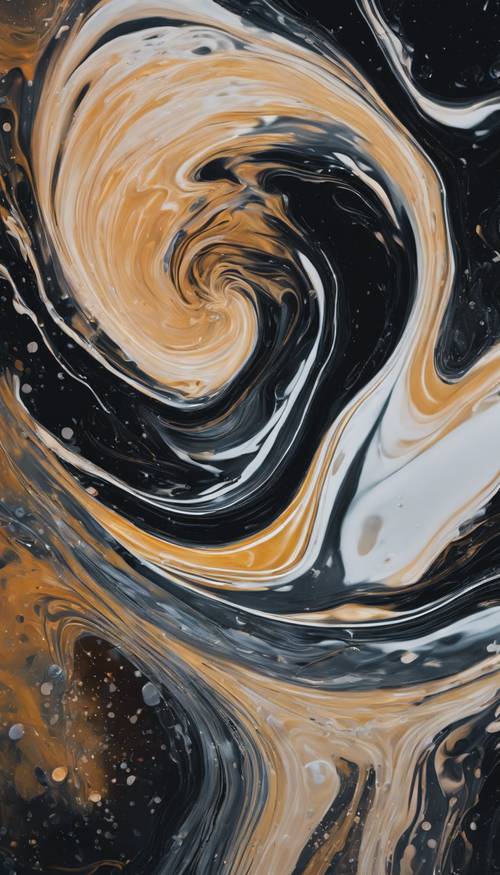 这是一幅风格化的抽象画，描绘了黑色漩涡水，其简洁和深度令人着迷。