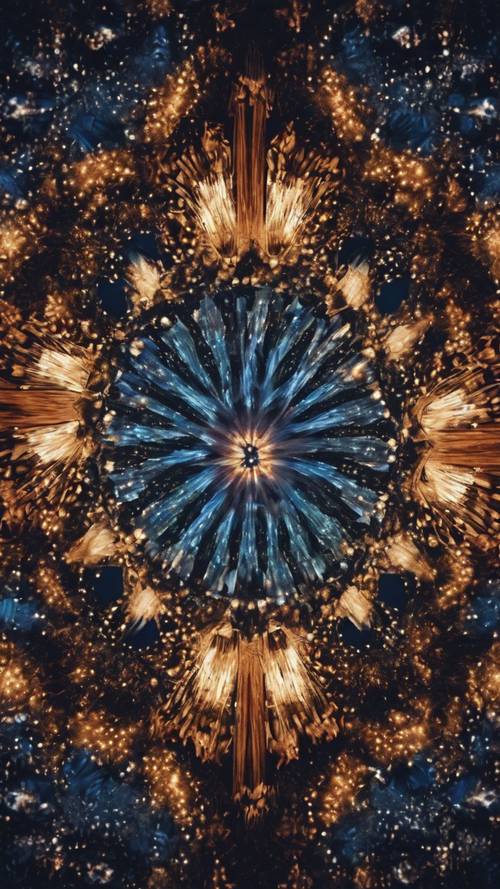 Pemandangan malam hari yang ditangkap dalam kaleidoskop menghasilkan pola gelap yang memukau.