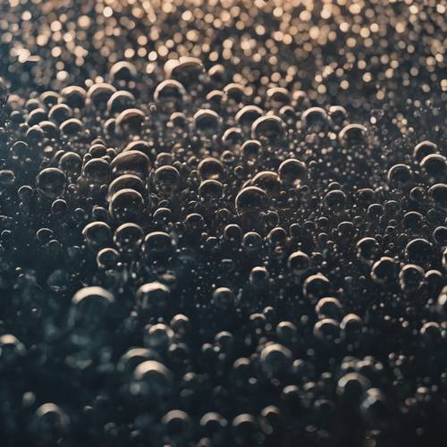Um padrão surreal de efervescência escura, com bolhas flutuando em profundezas turvas.
