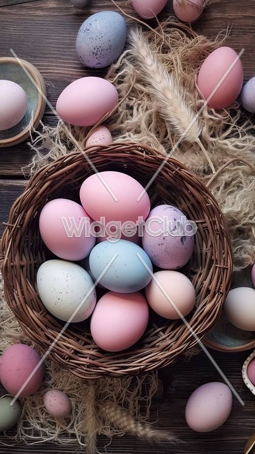 Красочные пасхальные яйца в корзине