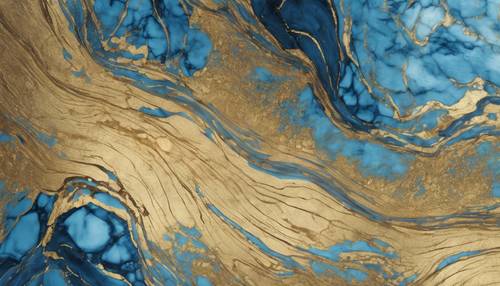 Мраморная текстура синего и золотого цвета создает элегантный, утонченный узор.