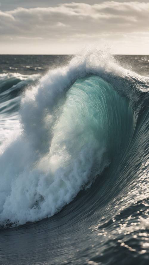 L&#39;immagine di un&#39;onda oceanica impetuosa che raggiunge la cresta rivelando una citazione in bianco.