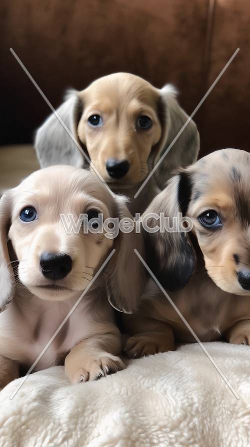 Three Cute Puppies Looking at You Tapet [65b7decd45324d83a54f]