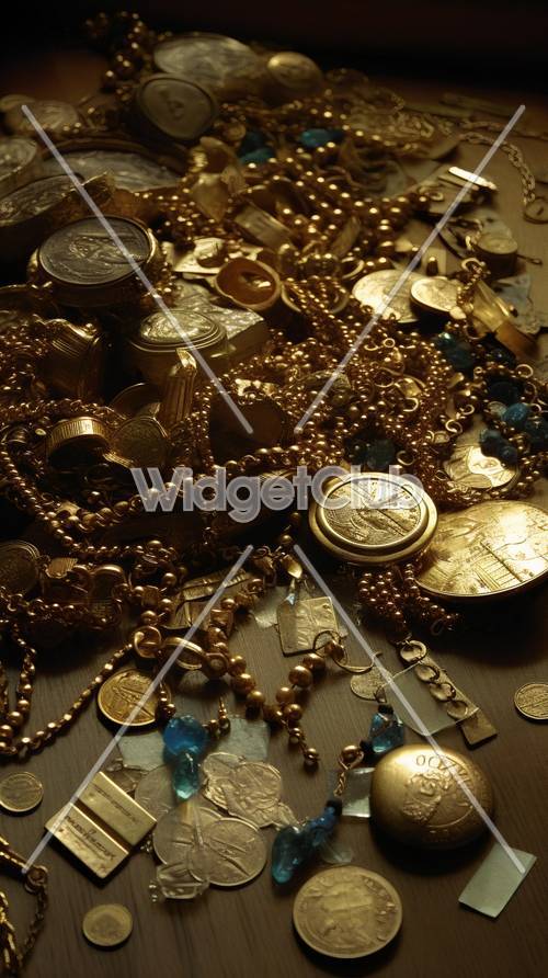 אוצר של תכשיטים ומטבעות וינטג&#39;