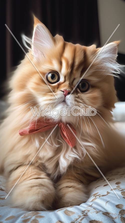 Fluffy Orange Cat with a Bow Tie壁紙[d4565aac76a246ed8ed2]