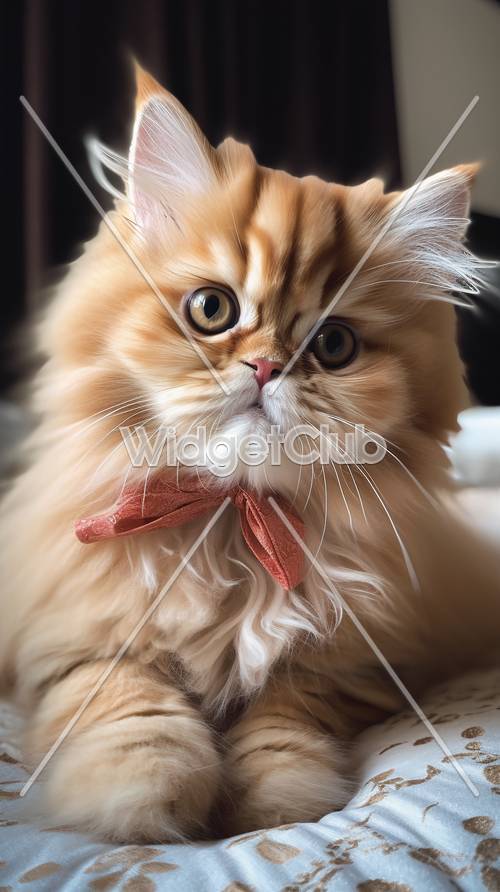 戴着领结的毛茸茸的橙色猫