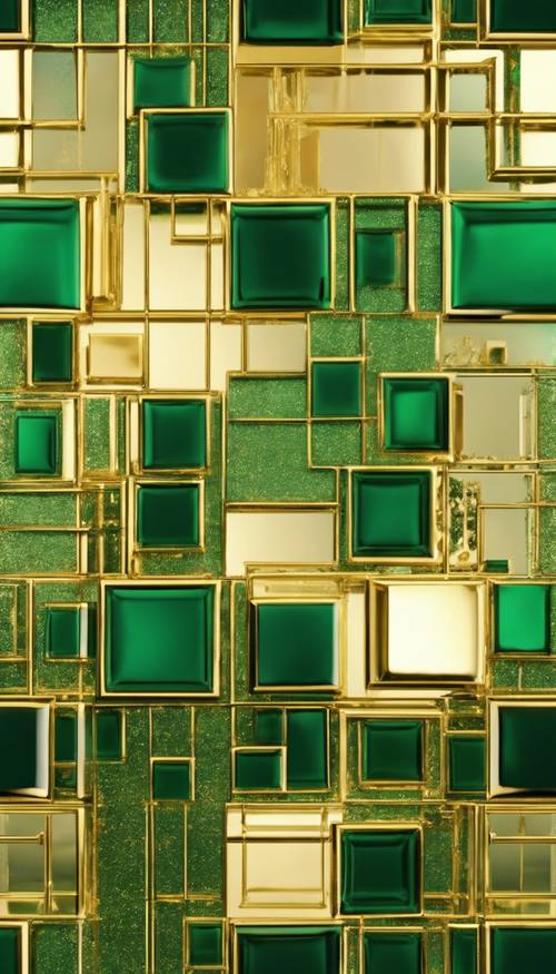 A seamless grid of golden squares embedded in an emerald green matrix.