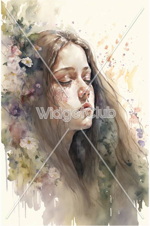 Girl Surrounded by Flowers and Colors