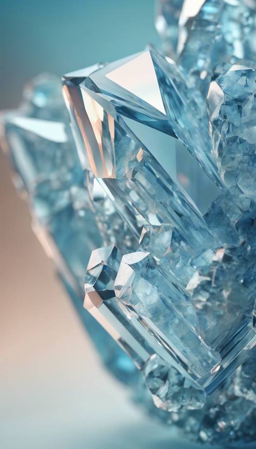 Микроскопический снимок пастельно-голубого кристалла, раскрывающий его уникальную структуру.