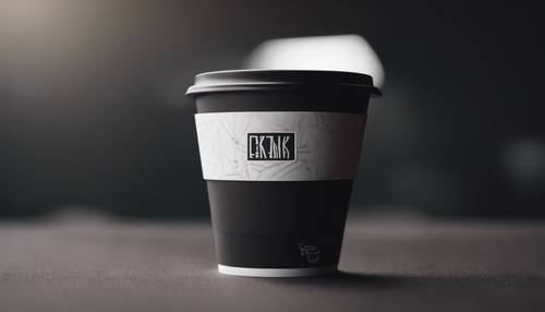 Una tazza da caffè vuota in carta nera con un logo bianco in contrasto