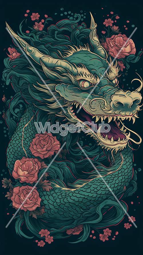Mystical Dragon Surrounded by Roses
