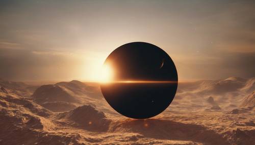 Um eclipse solar místico, com o sol sendo velado pela lua, observado da superfície de um planeta estrangeiro. Papel de parede [c5e0fb583df047c185ef]