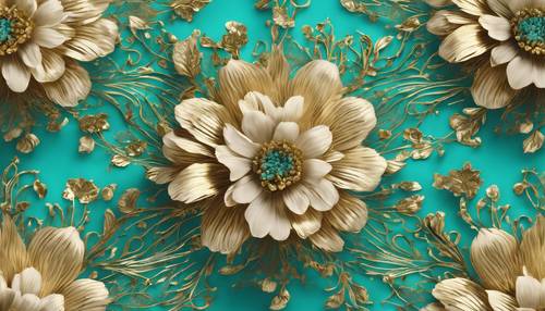 Un motif floral turquoise avec des touches d&#39;or.