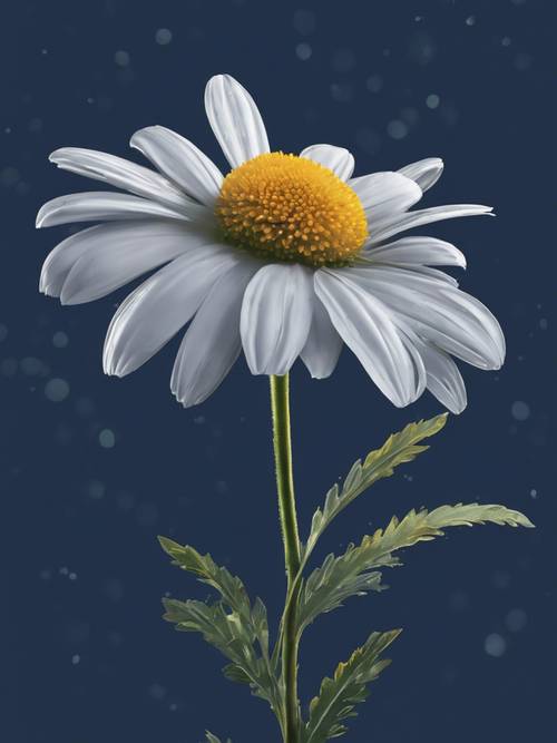 Bold and bright detailed illustration of a single daisy against a midnight blue background.