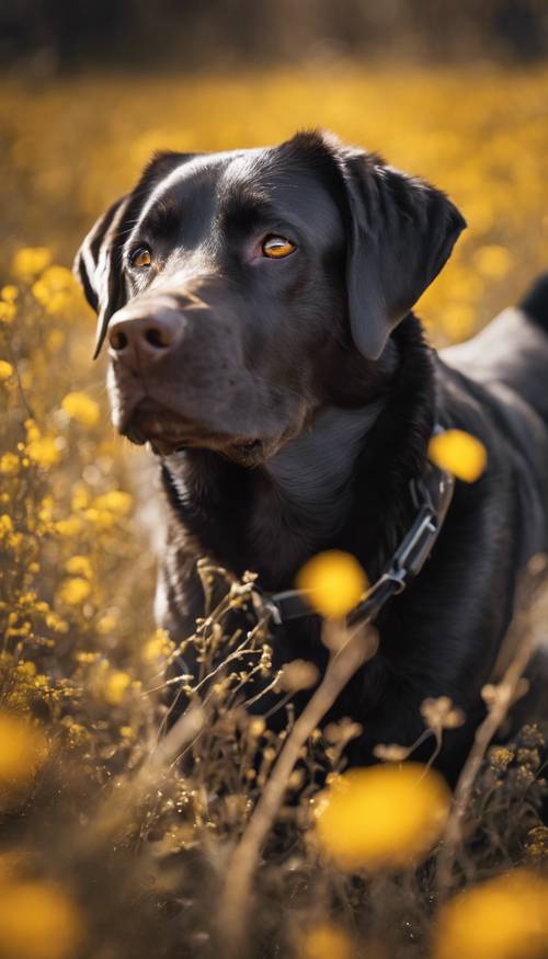 Un simpatico cane Labrador circondato da una commovente aura gialla.