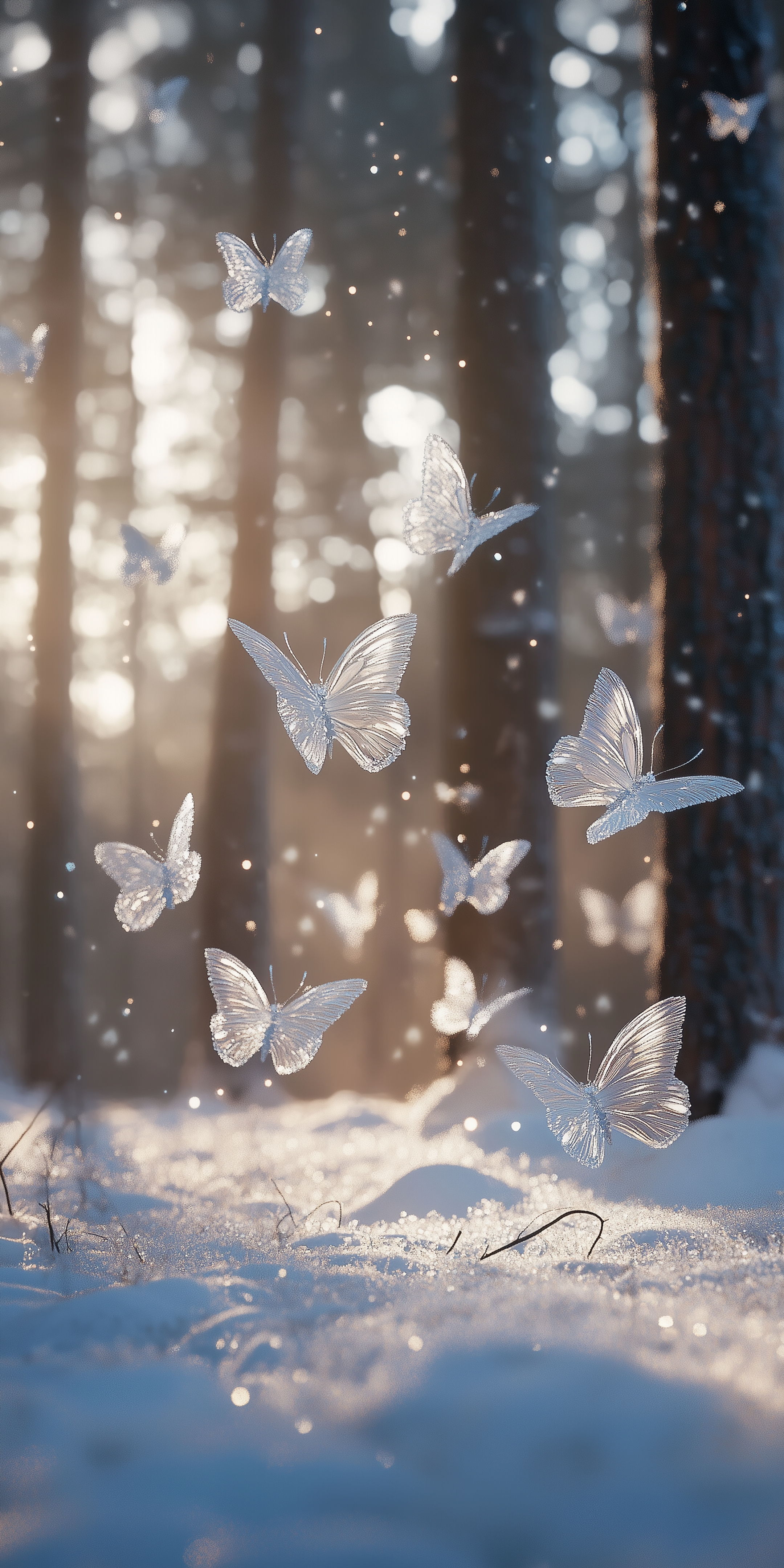 Sparkling Butterflies in a Winter Forest ផ្ទាំង​រូបភាព[2054a164196344c5851b]