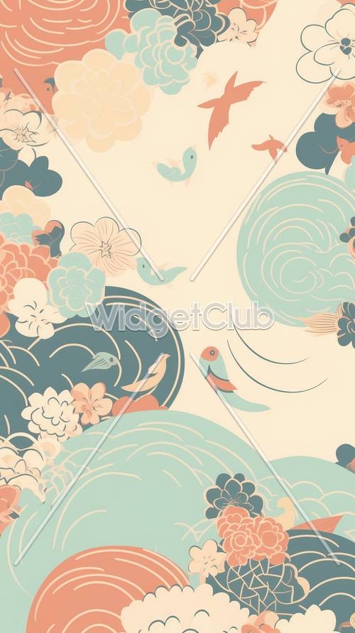 Colorful Birds and Flowers Over Ocean Waves壁紙[1abc662643fa4ec5bdf3]