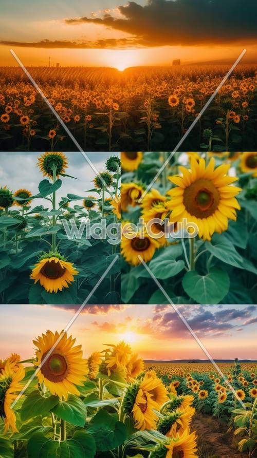 Ladang Bunga Matahari Cerah saat Matahari Terbit