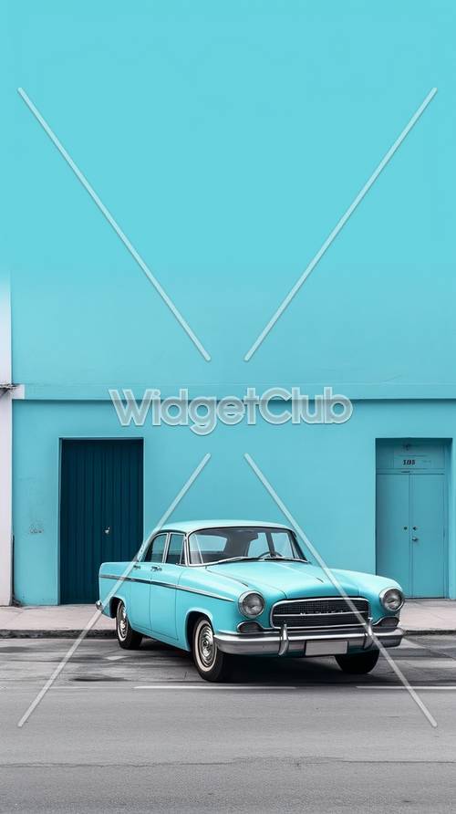 蓝色古董车和配套的墙壁
