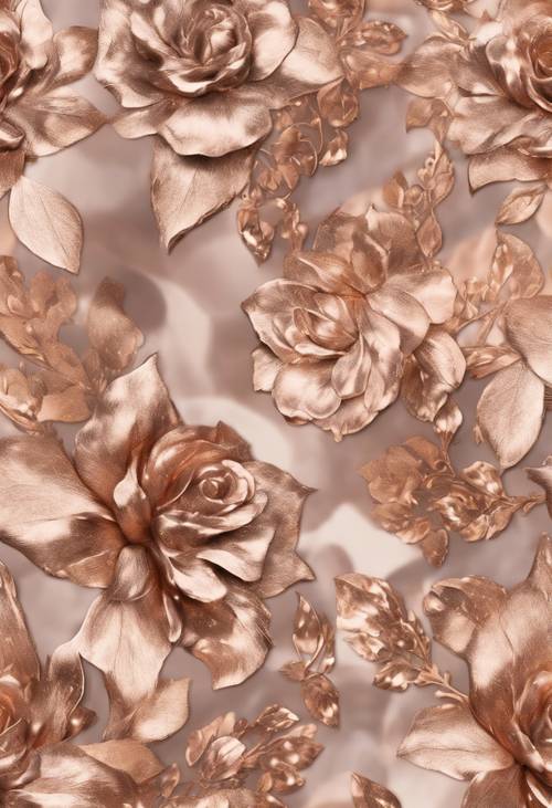 Um elegante padrão floral sem costura exalando o brilho das texturas de ouro rosa.