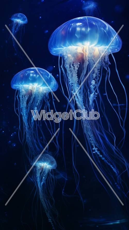 Glowing Jellyfish Underwater Валлпапер[0c6362e329094f6a939f]