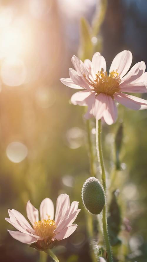 Uma flor desabrochando sob o sol da manhã, com as palavras em negrito &#39;Floresça onde você foi plantada&#39;