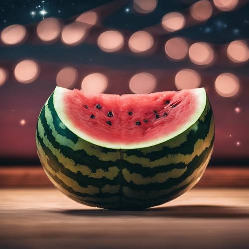 A pristine slice of watermelon glistening under the clear night sky full of stars. Tapet [70a3d7ee6d2245cd8815]