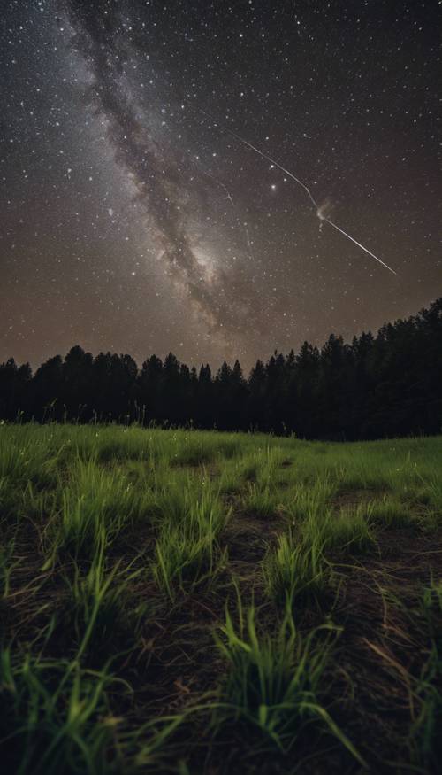 Ein Meteoritenschauer fegt über den pechschwarzen Himmel und bietet ein spektakuläres Schauspiel.