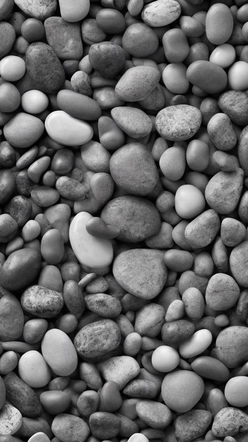 A grayscale world map composed of differently sized pebbles gathered from a river.