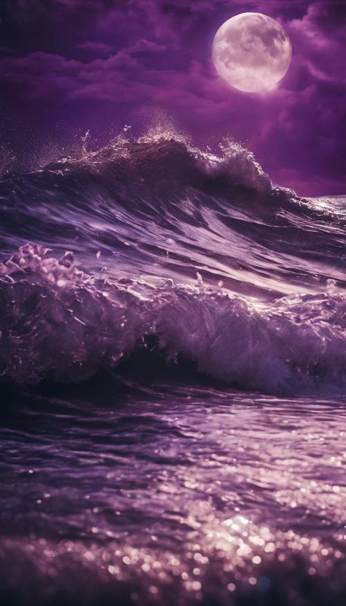 Вихревая волна темно-фиолетового цвета под залитым лунным светом небом.