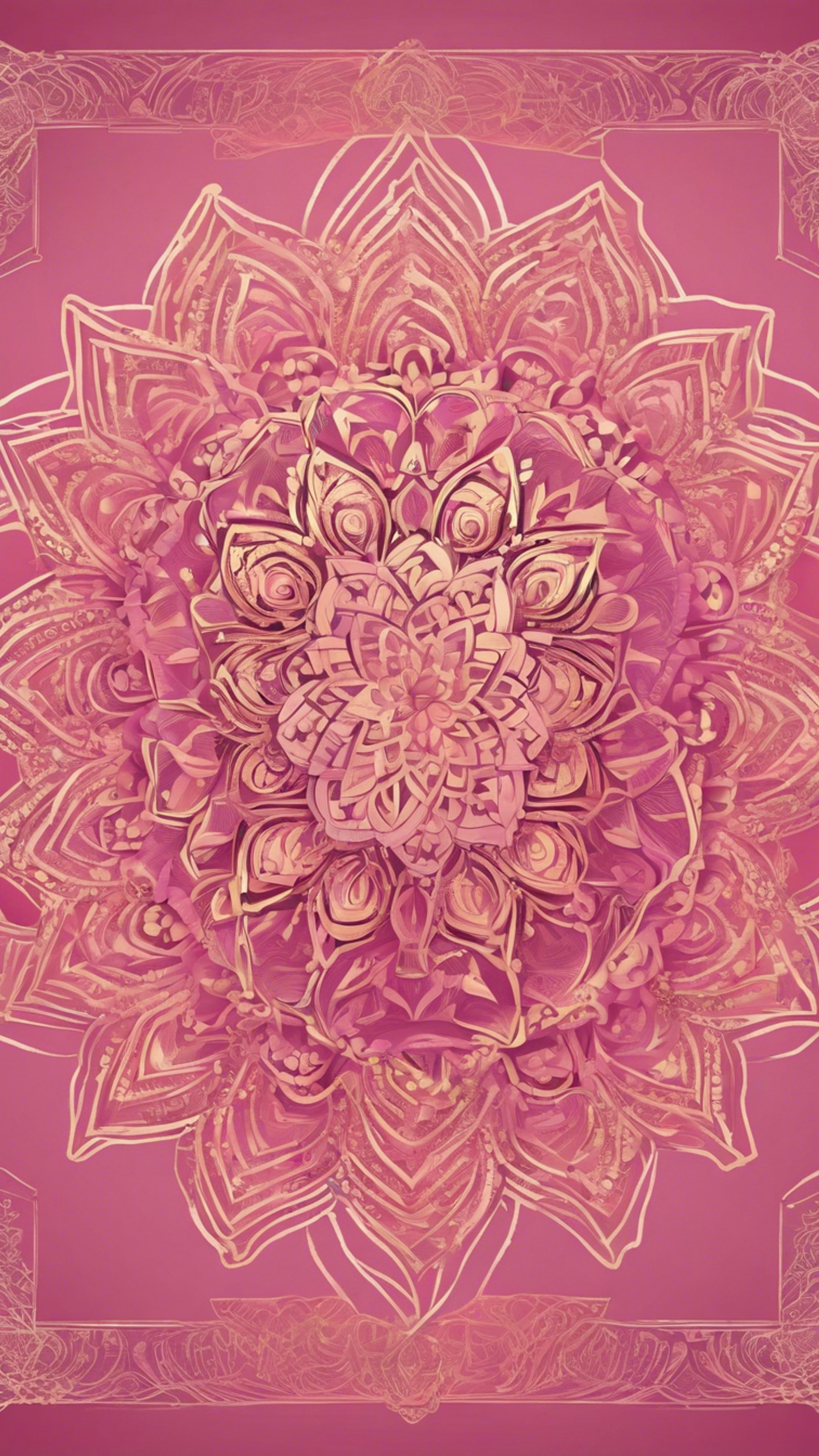 A pink and gold mandala design flourishing with intricate line art and vibrant colors. Tapeta[7f3fcd6ed997428c89d3]