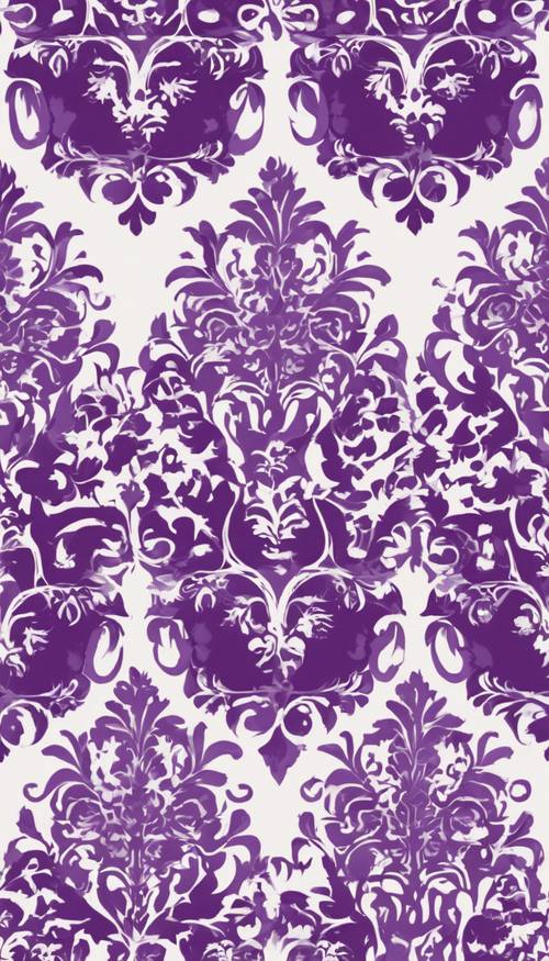 Вечный дамасский дизайн с королевским сочетанием фиолетового и белого в бесшовном узоре.