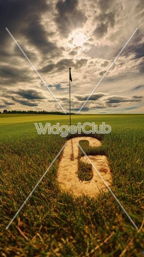 Drapeau de golf dans un champ vert serein