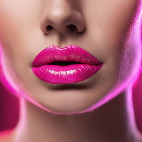 Крупный план ярко-розовой помады на женских губах.