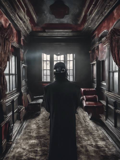 Bayangan gelap dalam game virtual reality bertema horor.
