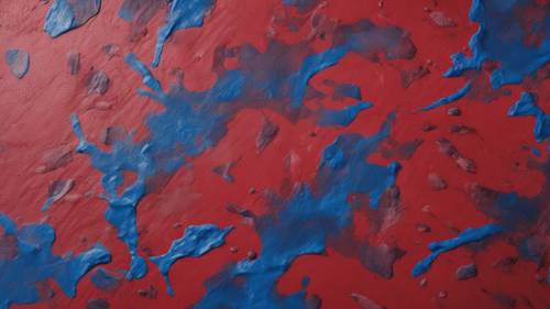 Kamuflase merah dan biru artistik dilukis di atas kanvas.