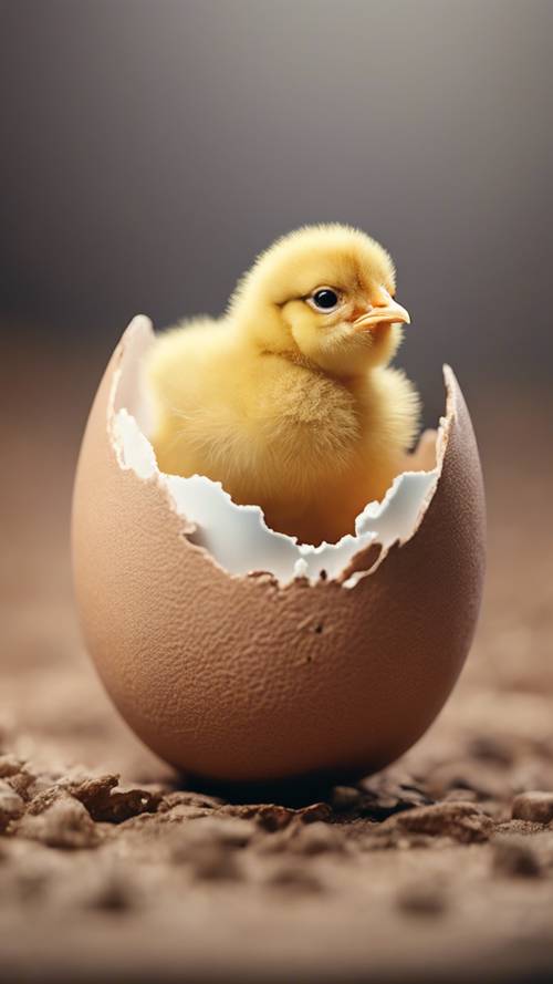 A baby chick just coming out from its egg, drawn in an adorable, minimalist style.