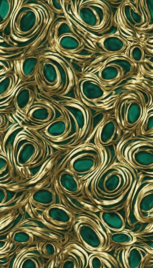 Swirling seamless pattern with vibrant gold and emerald green, giving an impression of luxury. Шпалери [45e7f6d3dd1f42569f8f]