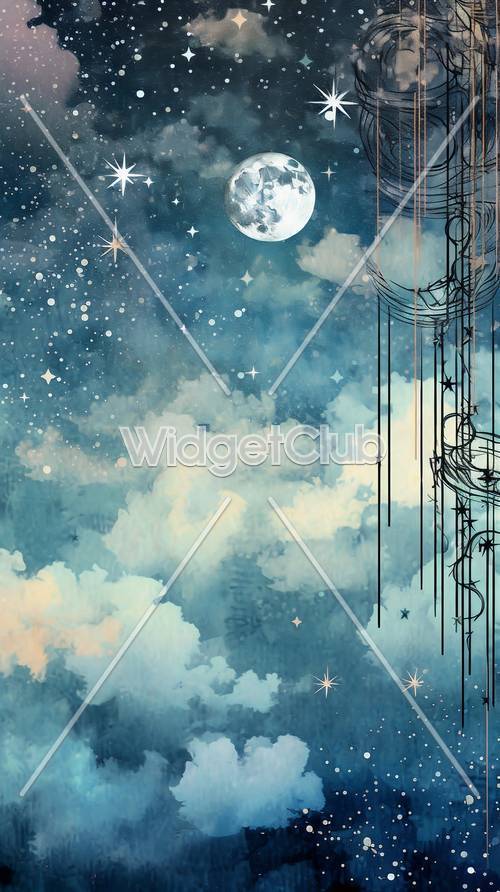 Dreamy Night Sky with Moon and Stars