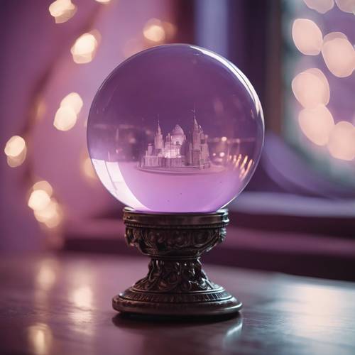 Una sfera di cristallo dai toni viola pastello che preannuncia un evento in una stanza misteriosa