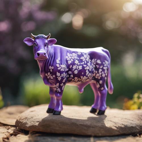 紫のグアーンジー牛を描いた手描きアンティークセラミックフィギュア