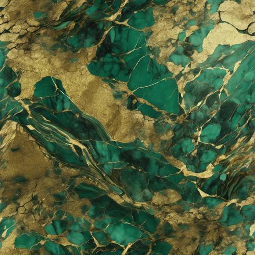 Close-up of shiny green and gold marble texture