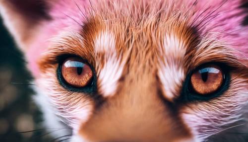 Um close de uma raposa rosa curiosa, com os olhos brilhando de curiosidade.