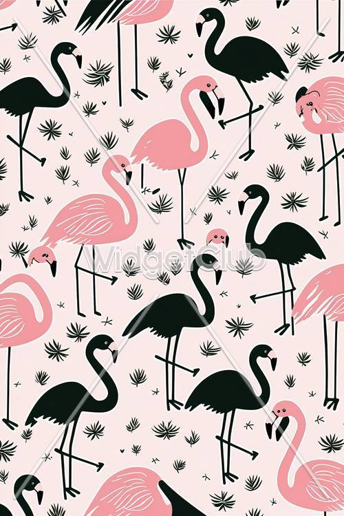 Çocuklar için Pembe ve Siyah Flamingolar Eğlenceli Desen